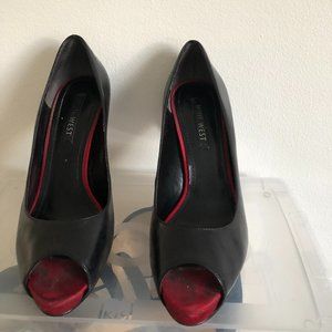 Nine West Black Leather Red Sole Platform Heels